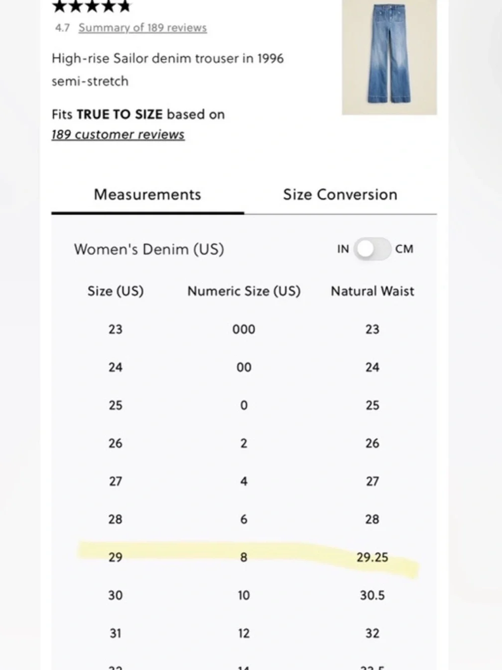 J. Crew High-rise Sailor denim trouser in 1996 semi-stretch